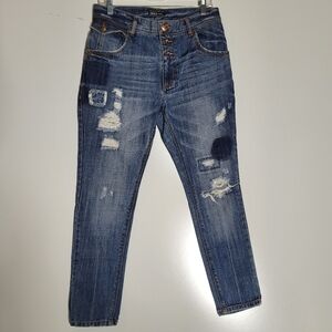 28 ONLY Gwen European distressed OOAK artisan Boyfriend loose fit blue JEANS 32